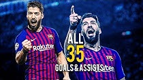 تمام 35 گل لوئیس سوارز در فصل 19-2018